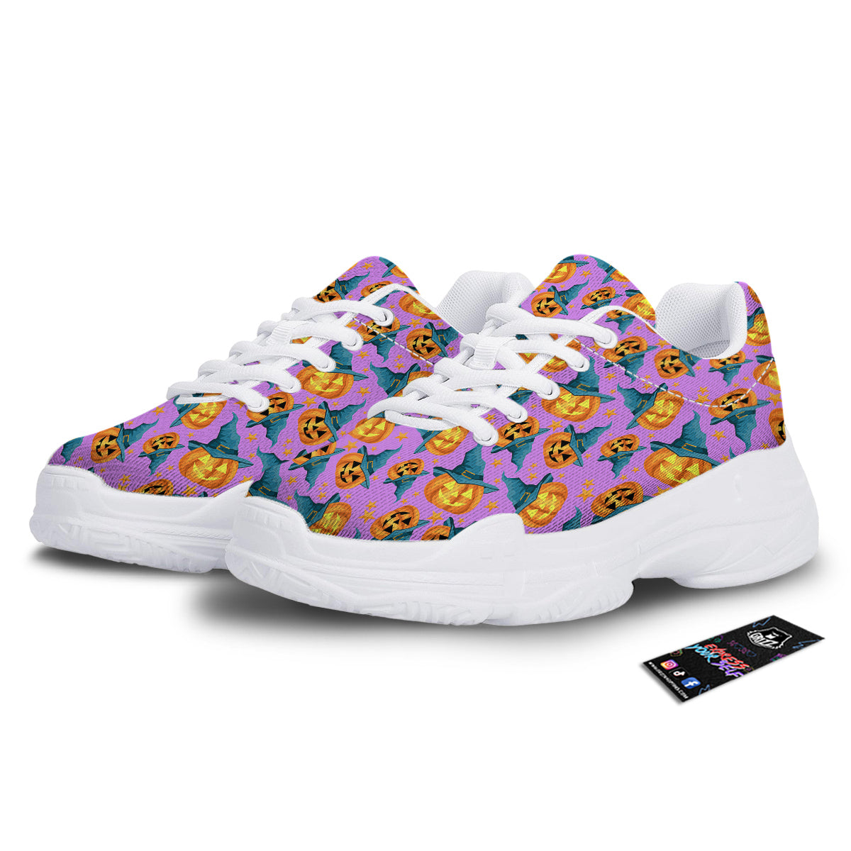 Pumpkin Witch Halloween Cute Print White Chunky Shoes-grizzshop
