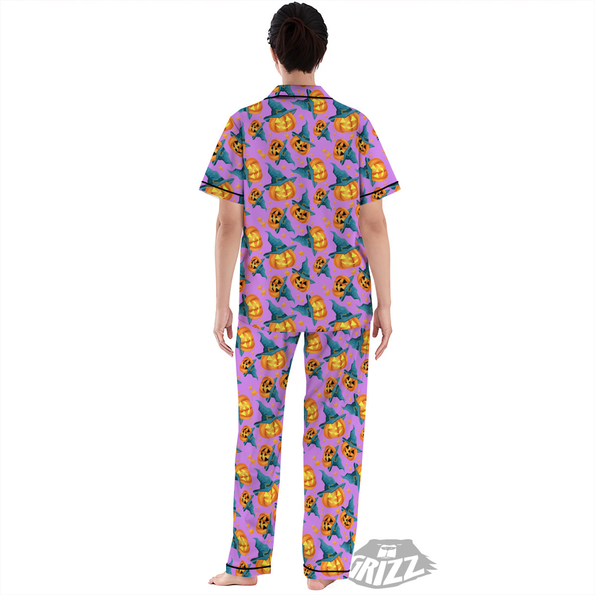 Pumpkin Witch Halloween Cute Print Women's Pajamas Set-grizzshop