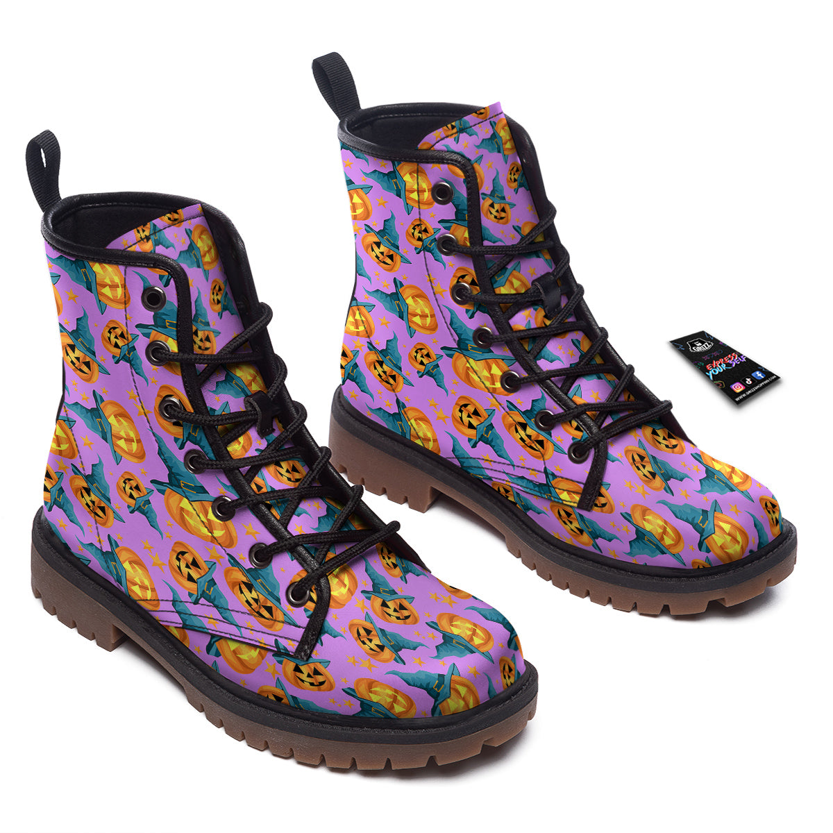 Pumpkin Witch Halloween Cute Print Work Boots-grizzshop