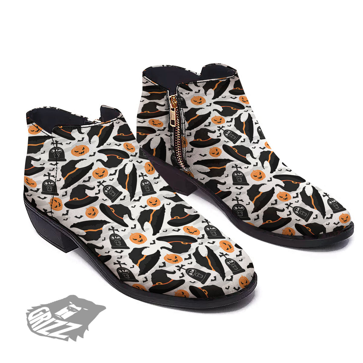 Pumpkin Witch Halloween Print Pattern Ankle Boots-grizzshop
