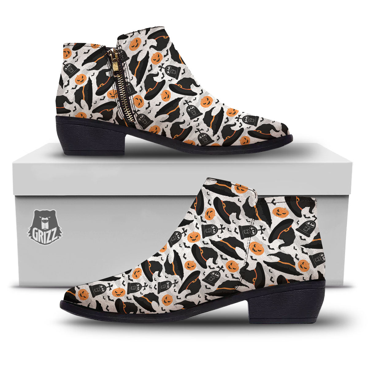 Pumpkin Witch Halloween Print Pattern Ankle Boots-grizzshop