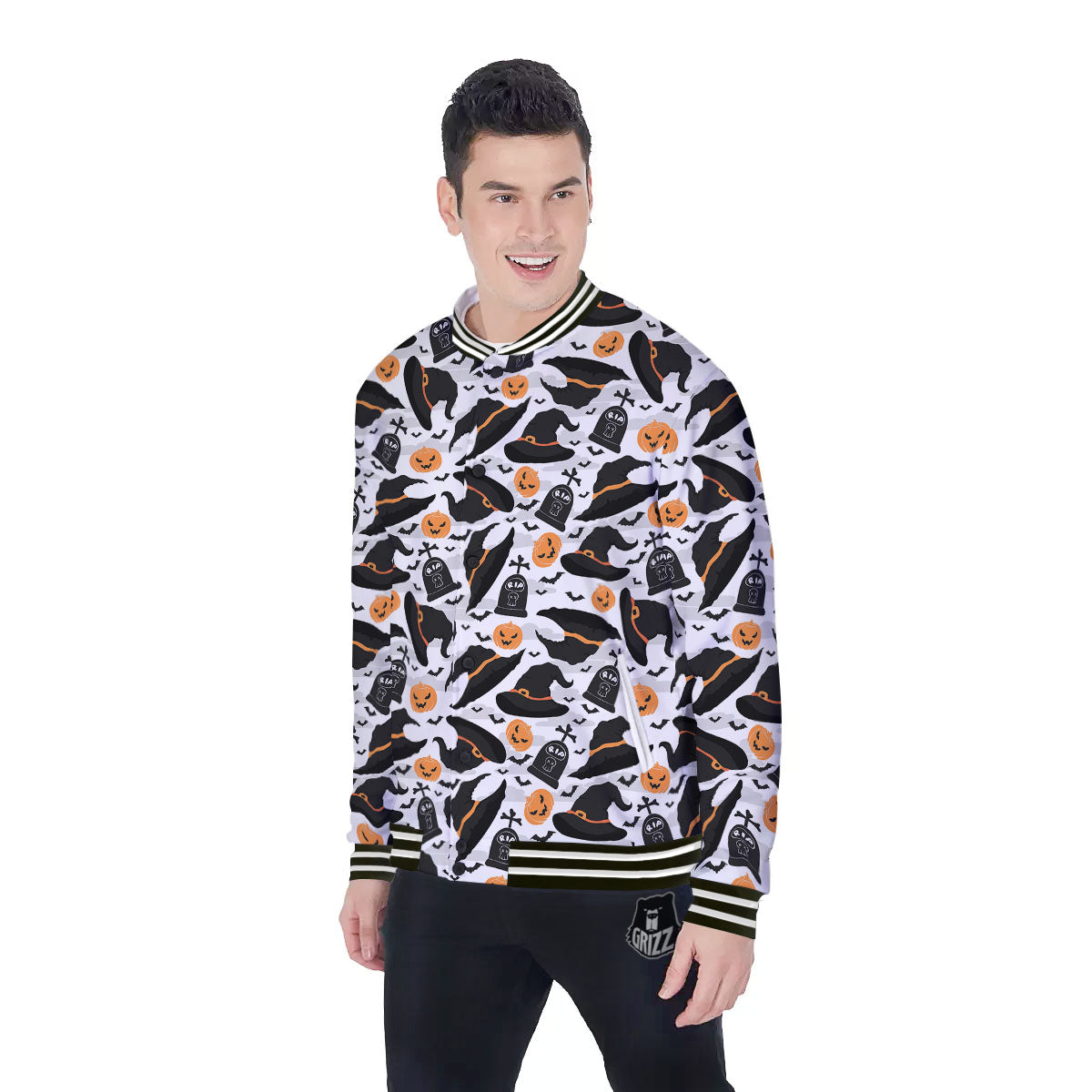 Pumpkin Witch Halloween Print Pattern Baseball Jacket-grizzshop