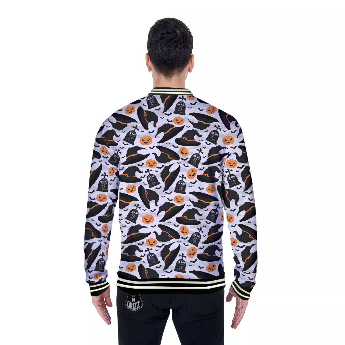 Pumpkin Witch Halloween Print Pattern Baseball Jacket-grizzshop