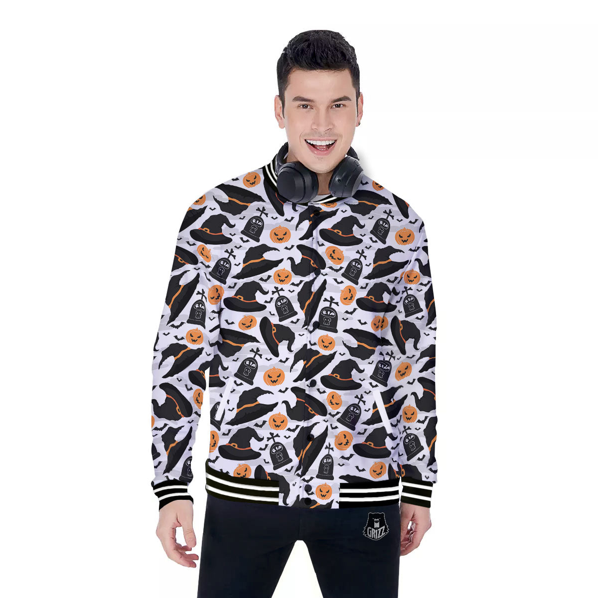 Pumpkin Witch Halloween Print Pattern Baseball Jacket-grizzshop