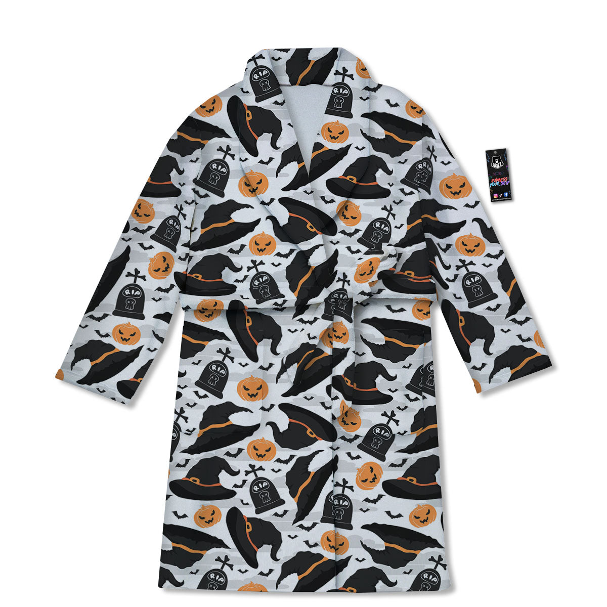 Pumpkin Witch Halloween Print Pattern Bathrobe-grizzshop