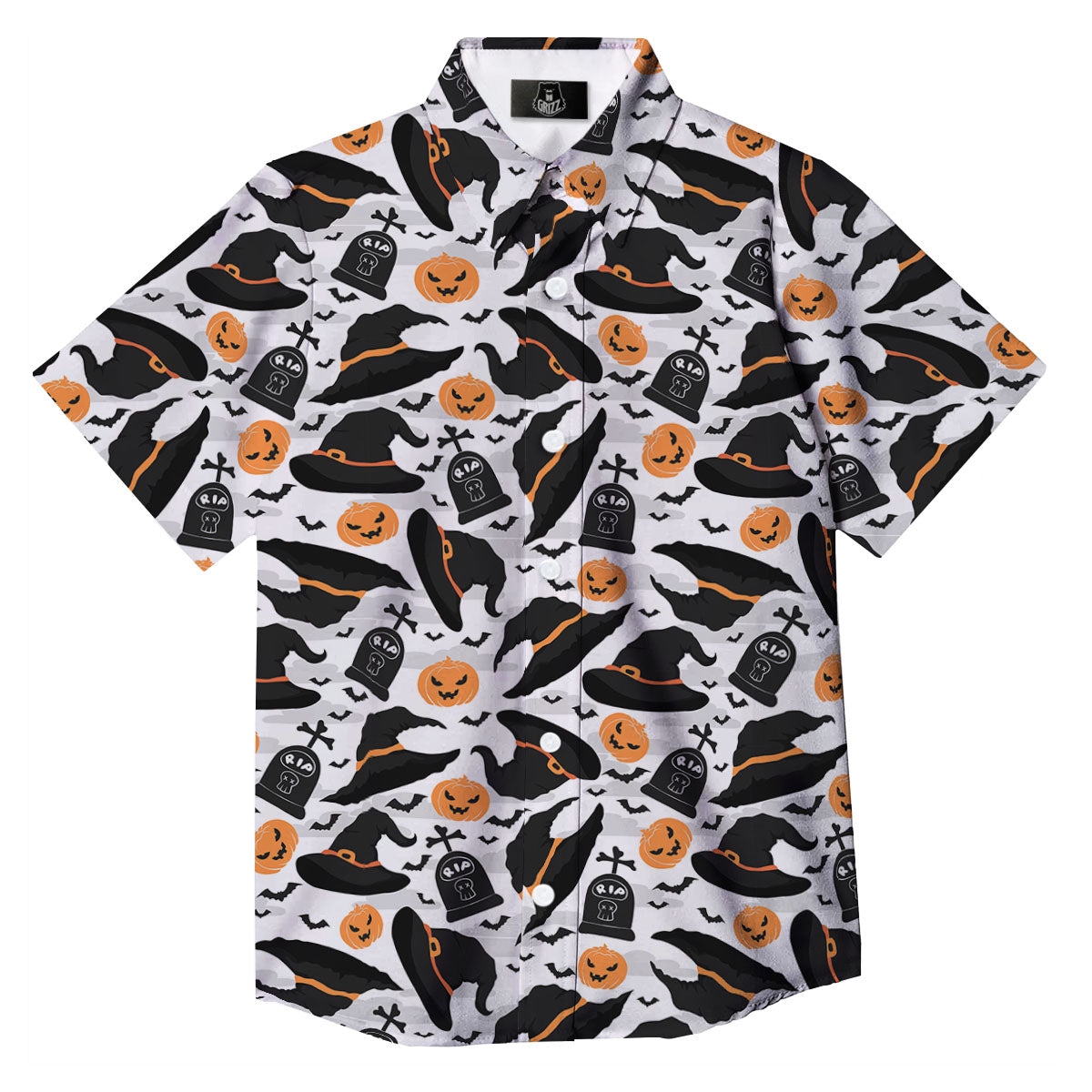 Pumpkin Witch Halloween Print Pattern Button Up Shirt-grizzshop
