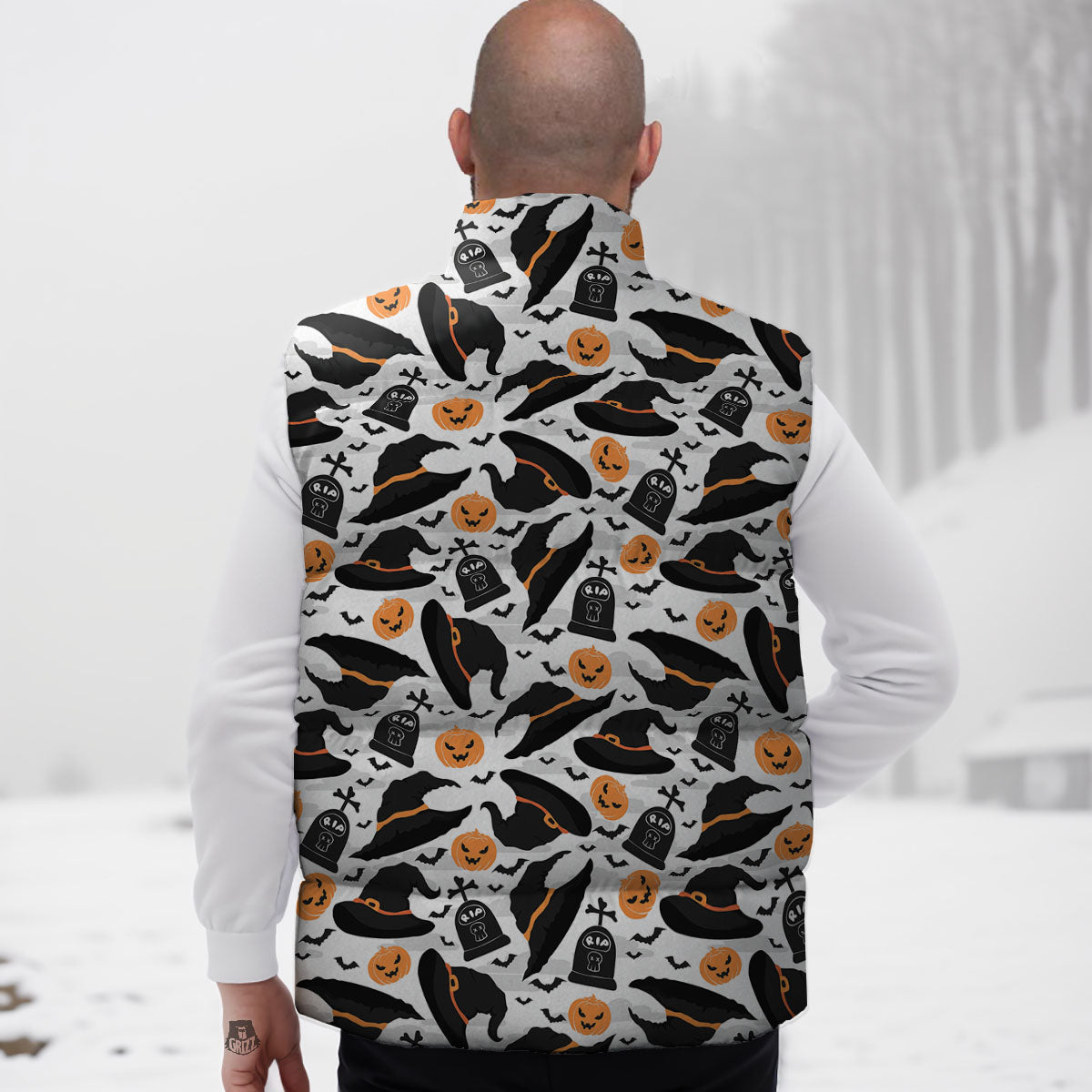Pumpkin Witch Halloween Print Pattern Down Vest