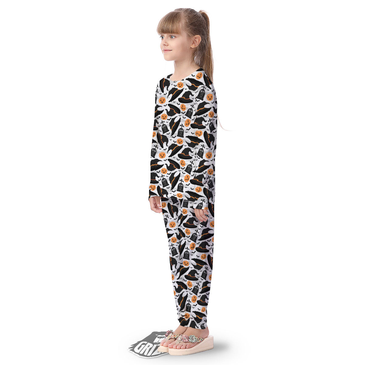 Pumpkin Witch Halloween Print Pattern Kid's Pajamas-grizzshop