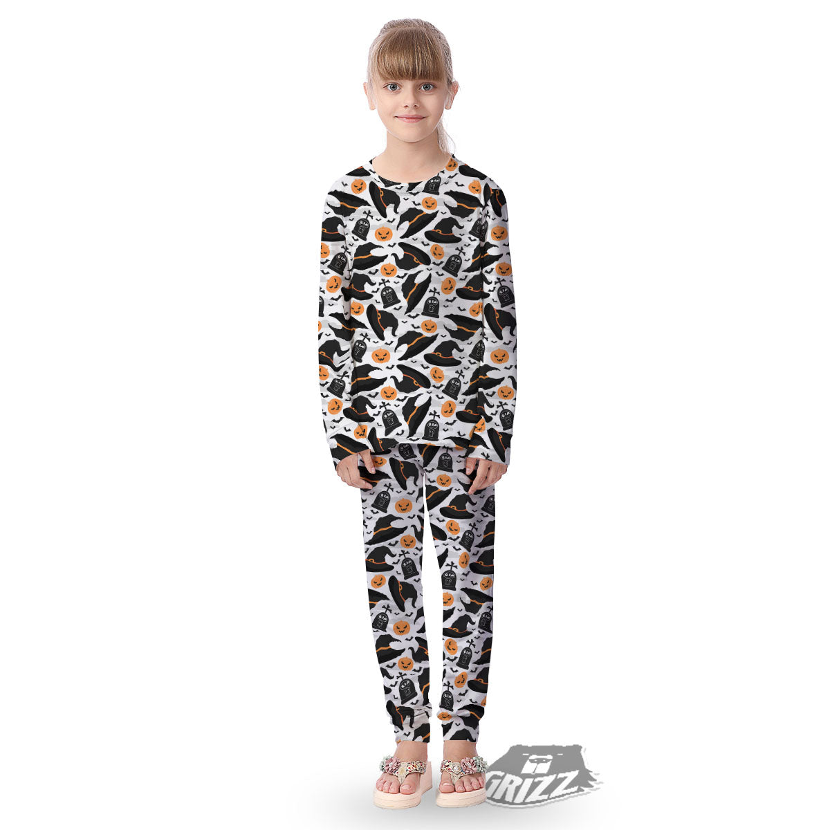 Pumpkin Witch Halloween Print Pattern Kid's Pajamas-grizzshop