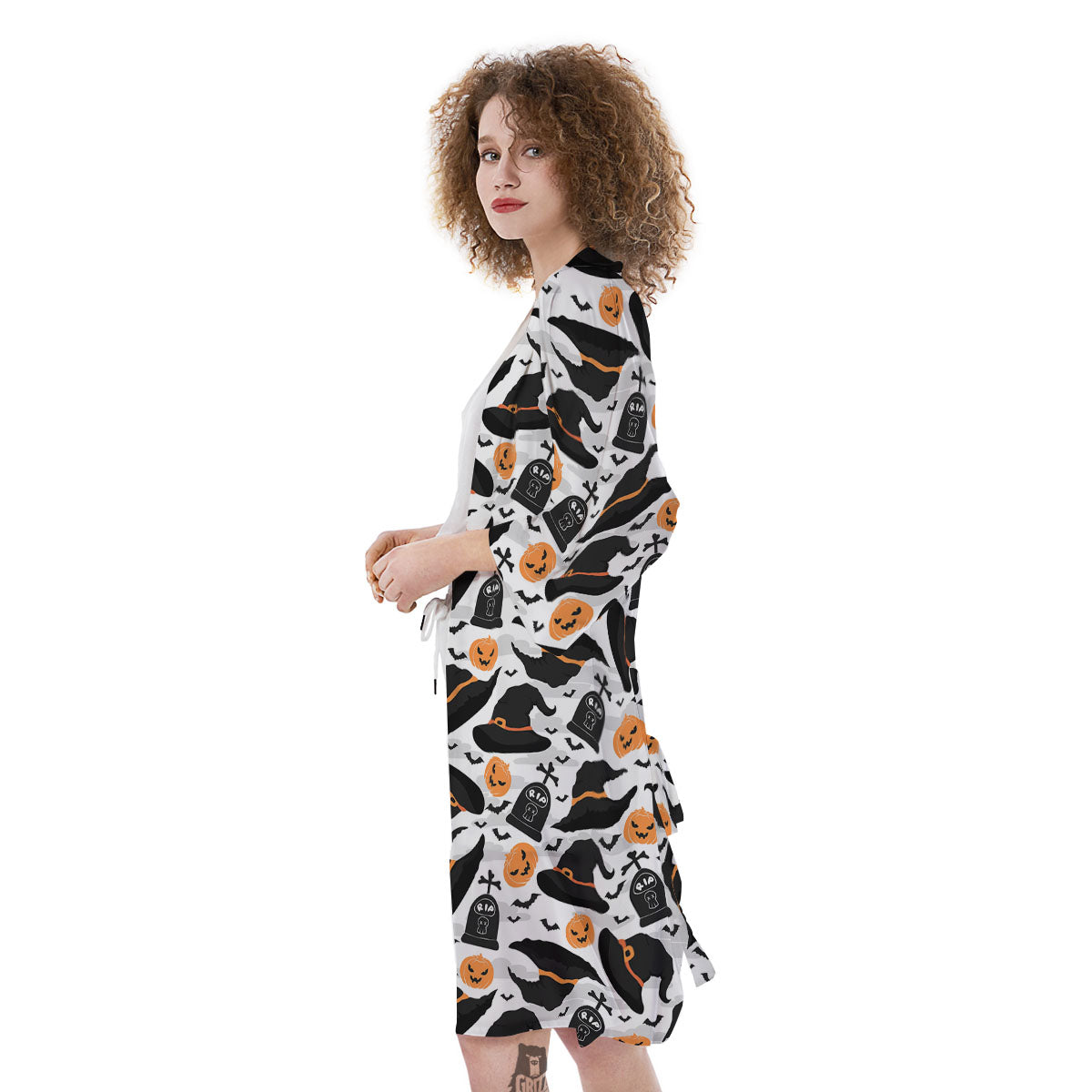 Pumpkin Witch Halloween Print Pattern Kimono-grizzshop