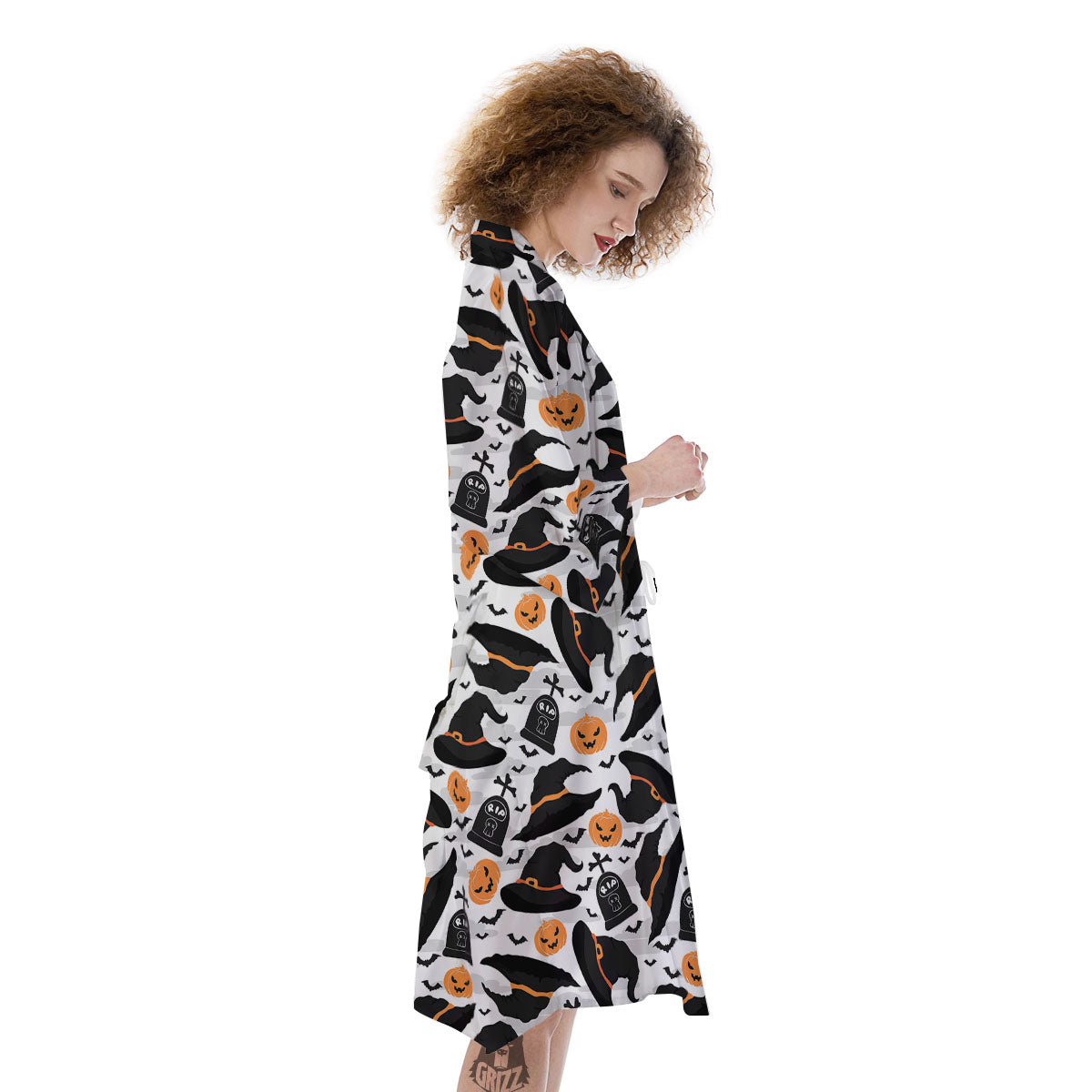 Pumpkin Witch Halloween Print Pattern Kimono-grizzshop