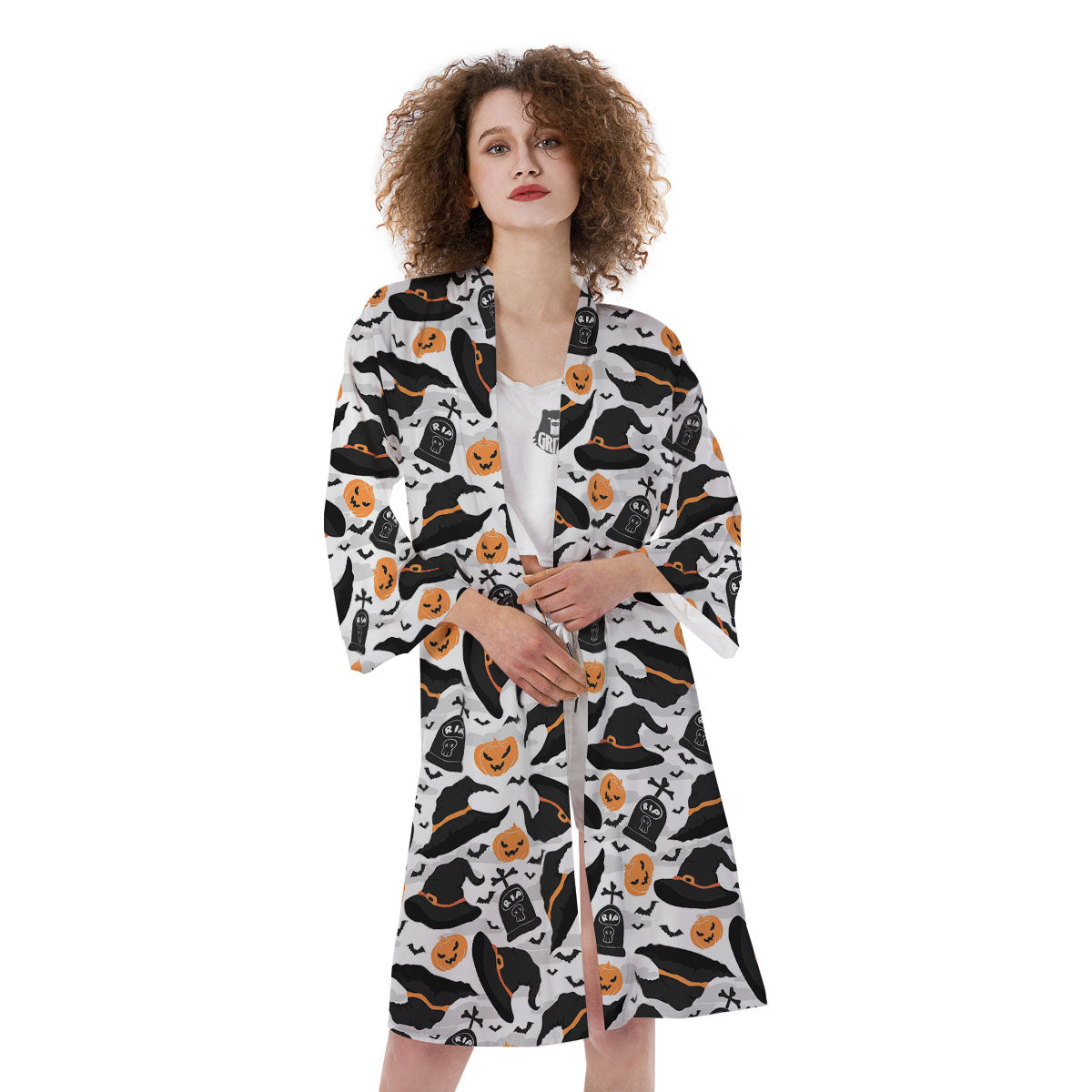 Pumpkin Witch Halloween Print Pattern Kimono-grizzshop