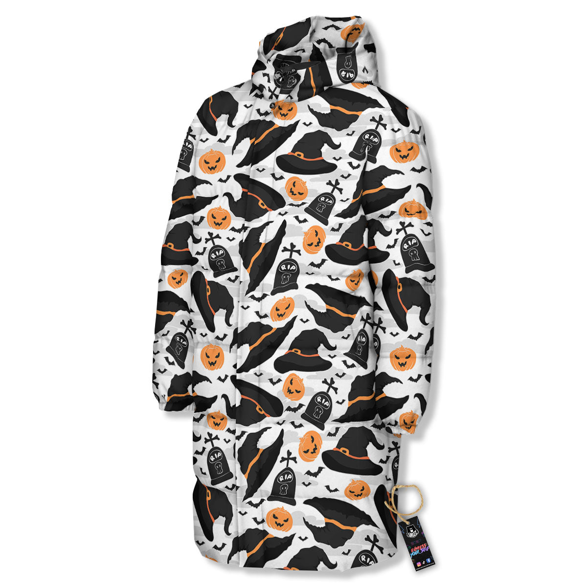Pumpkin Witch Halloween Print Pattern Long Down Jacket-grizzshop