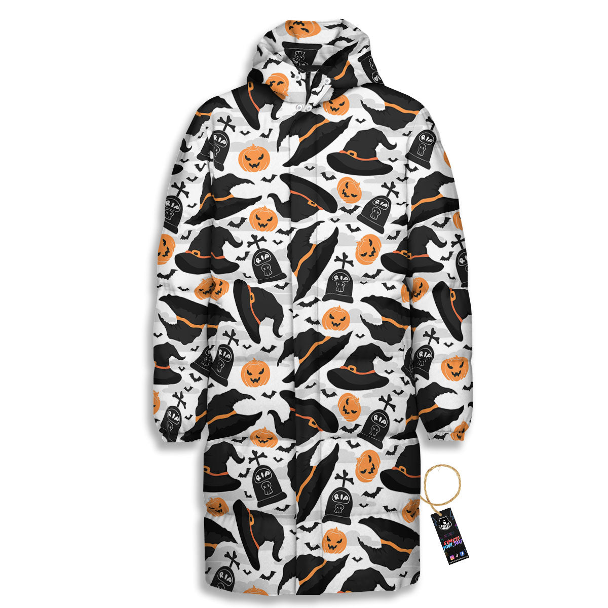 Pumpkin Witch Halloween Print Pattern Long Down Jacket-grizzshop