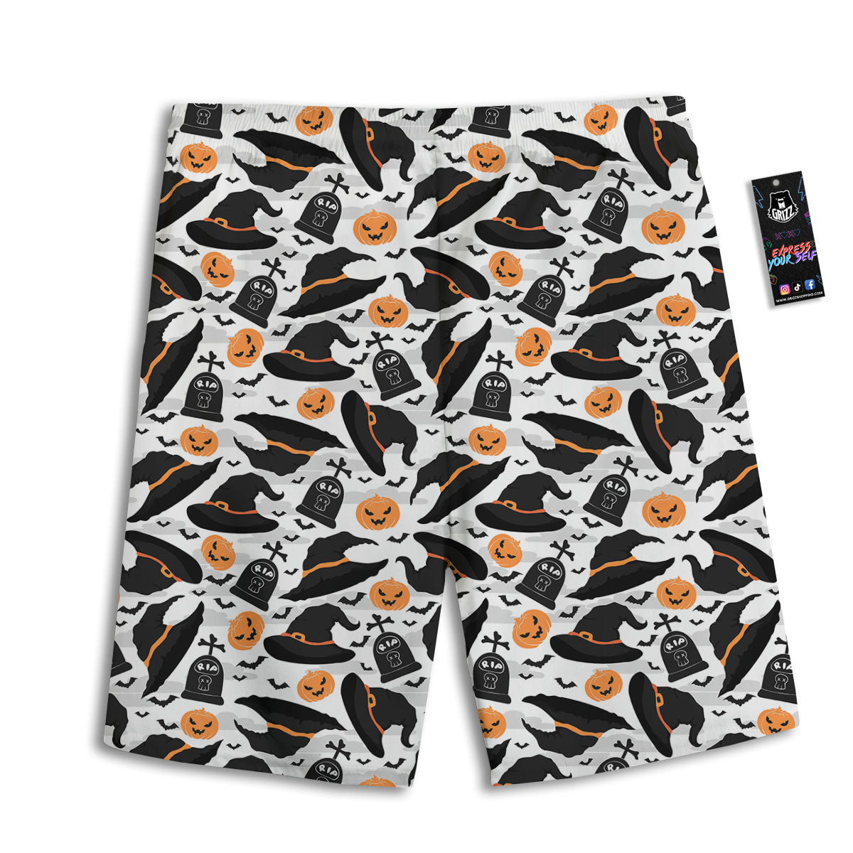 Pumpkin Witch Halloween Print Pattern Men's Athletic Shorts