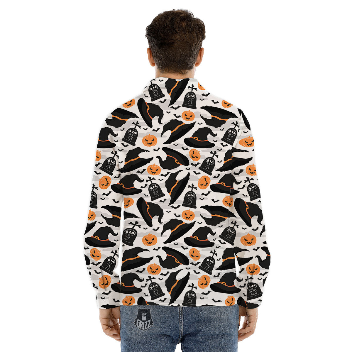 Pumpkin Witch Halloween Print Pattern Men's Dress Shirts-grizzshop