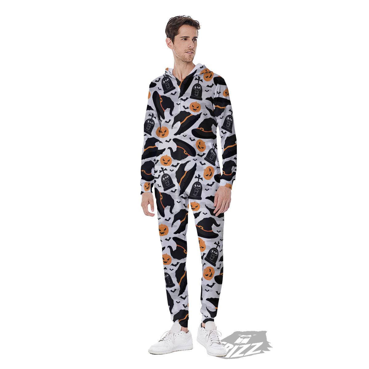 Pumpkin Witch Halloween Print Pattern Men's Jumpsuit-grizzshop