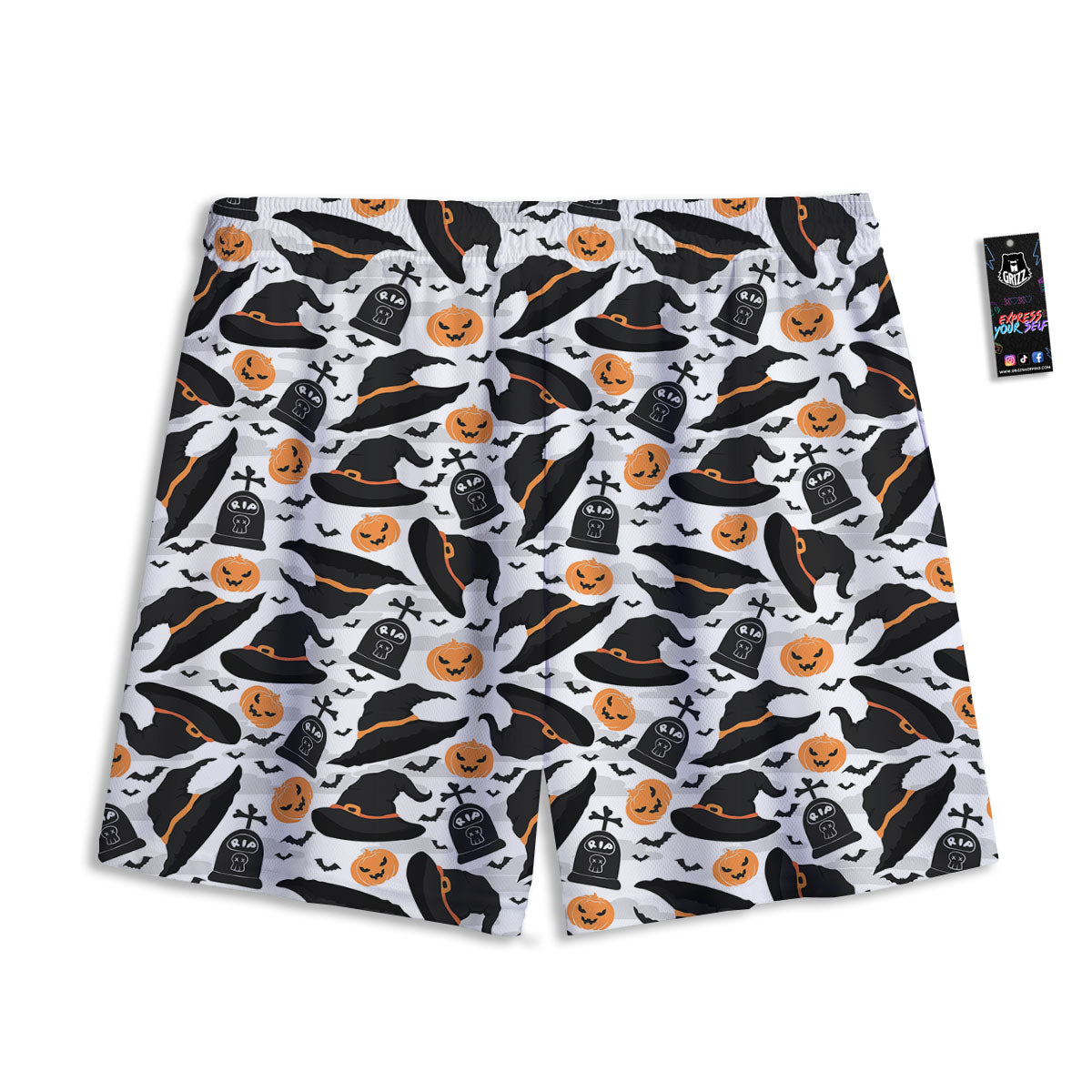 Pumpkin Witch Halloween Print Pattern Mesh Shorts