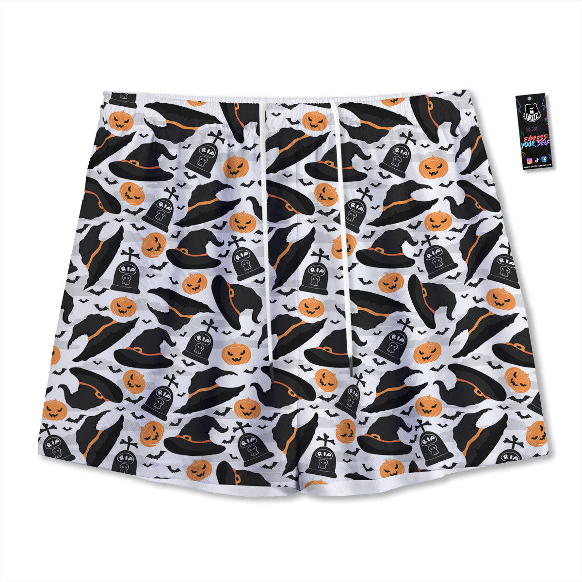 Pumpkin Witch Halloween Print Pattern Mesh Shorts