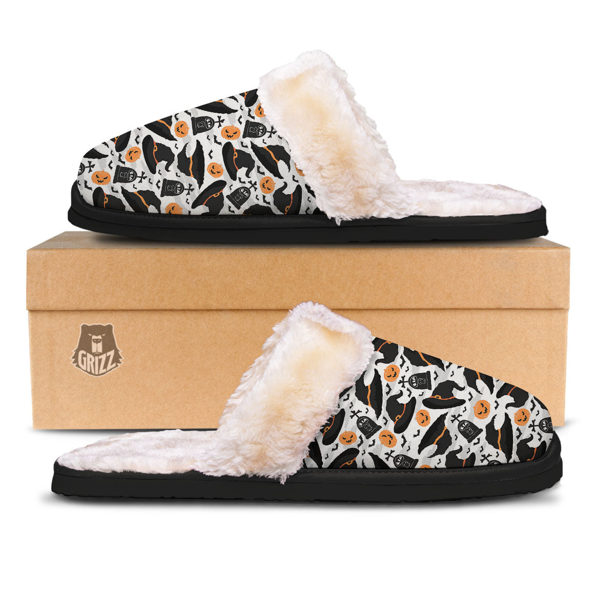 Pumpkin Witch Halloween Print Pattern Slippers-grizzshop
