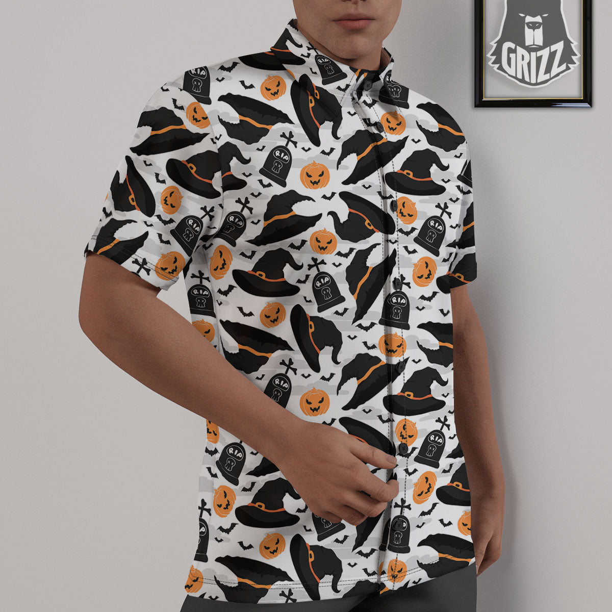 Pumpkin Witch Halloween Print Pattern Untucked Shirts-grizzshop