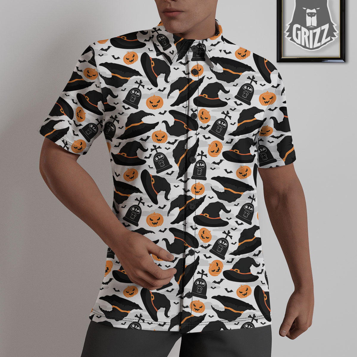 Pumpkin Witch Halloween Print Pattern Untucked Shirts-grizzshop