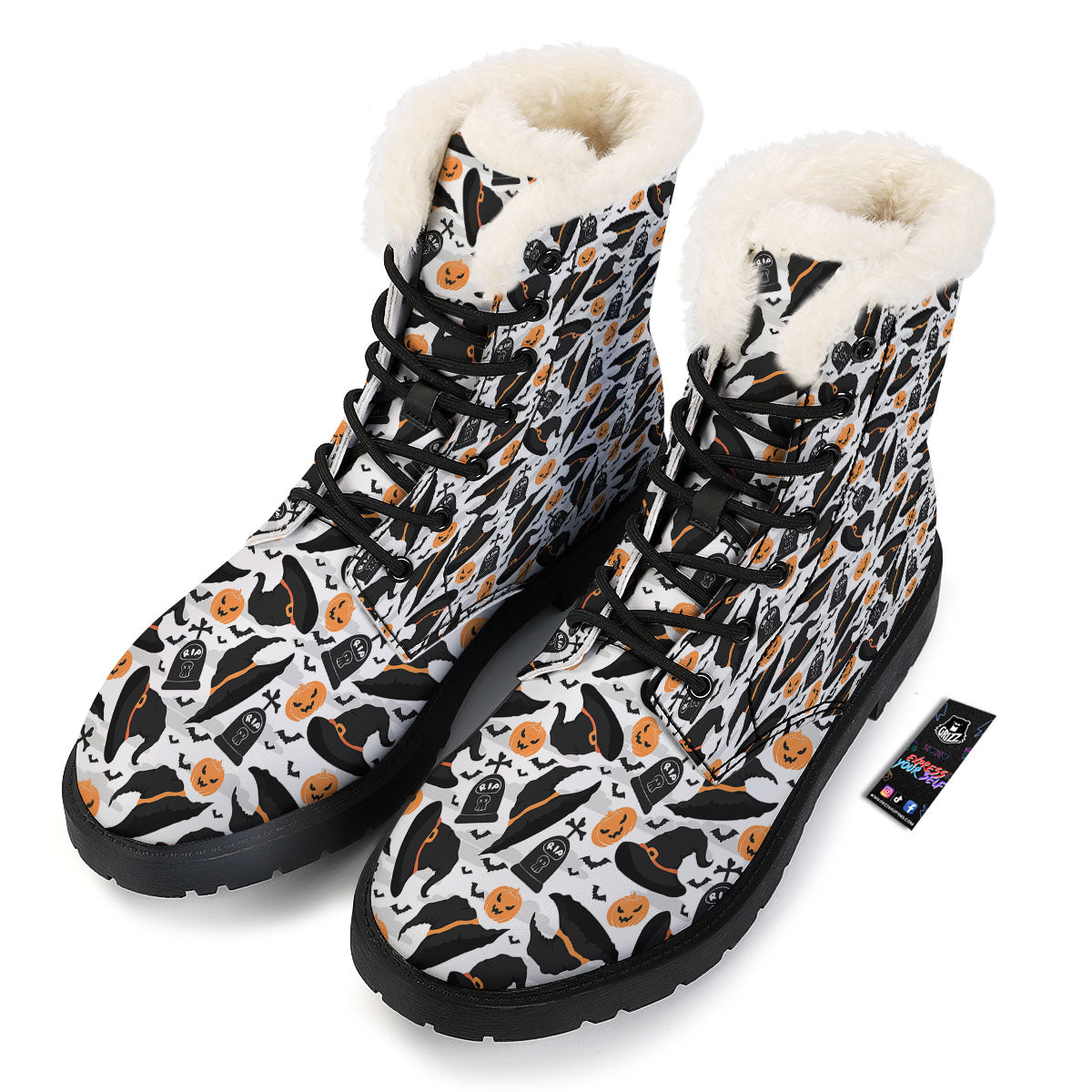 Pumpkin Witch Halloween Print Pattern Winter Boots-grizzshop