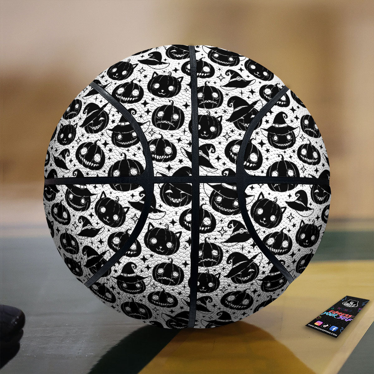 Pumpkin Black Halloween Print Pattern Basketball