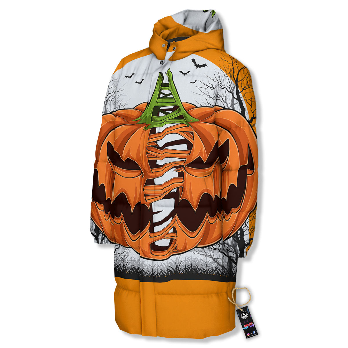 Pumpkin Halloween Character Print Long Down Jacket