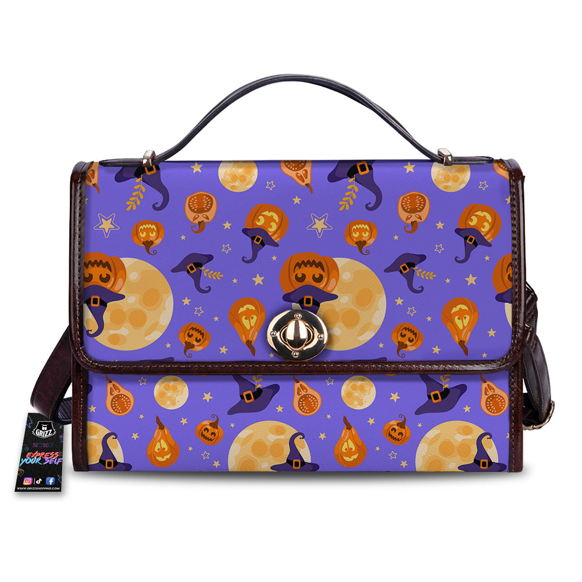 Pumpkin Halloween Purple Print Pattern Women's Satchel Bag