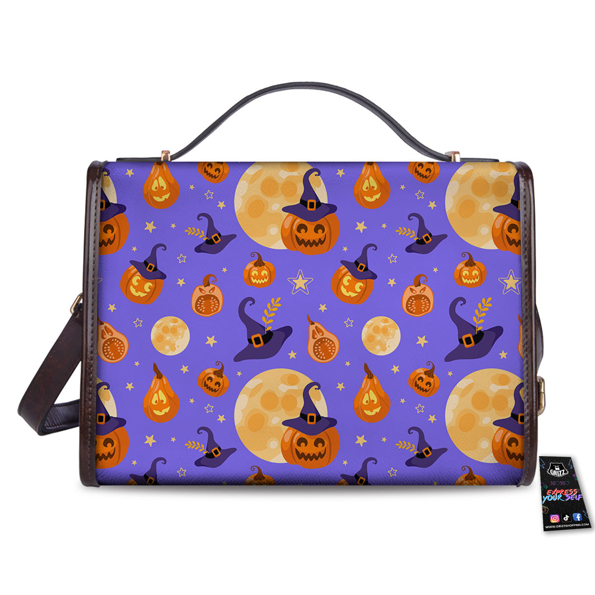 Pumpkin Halloween Purple Print Pattern Women's Satchel Bag