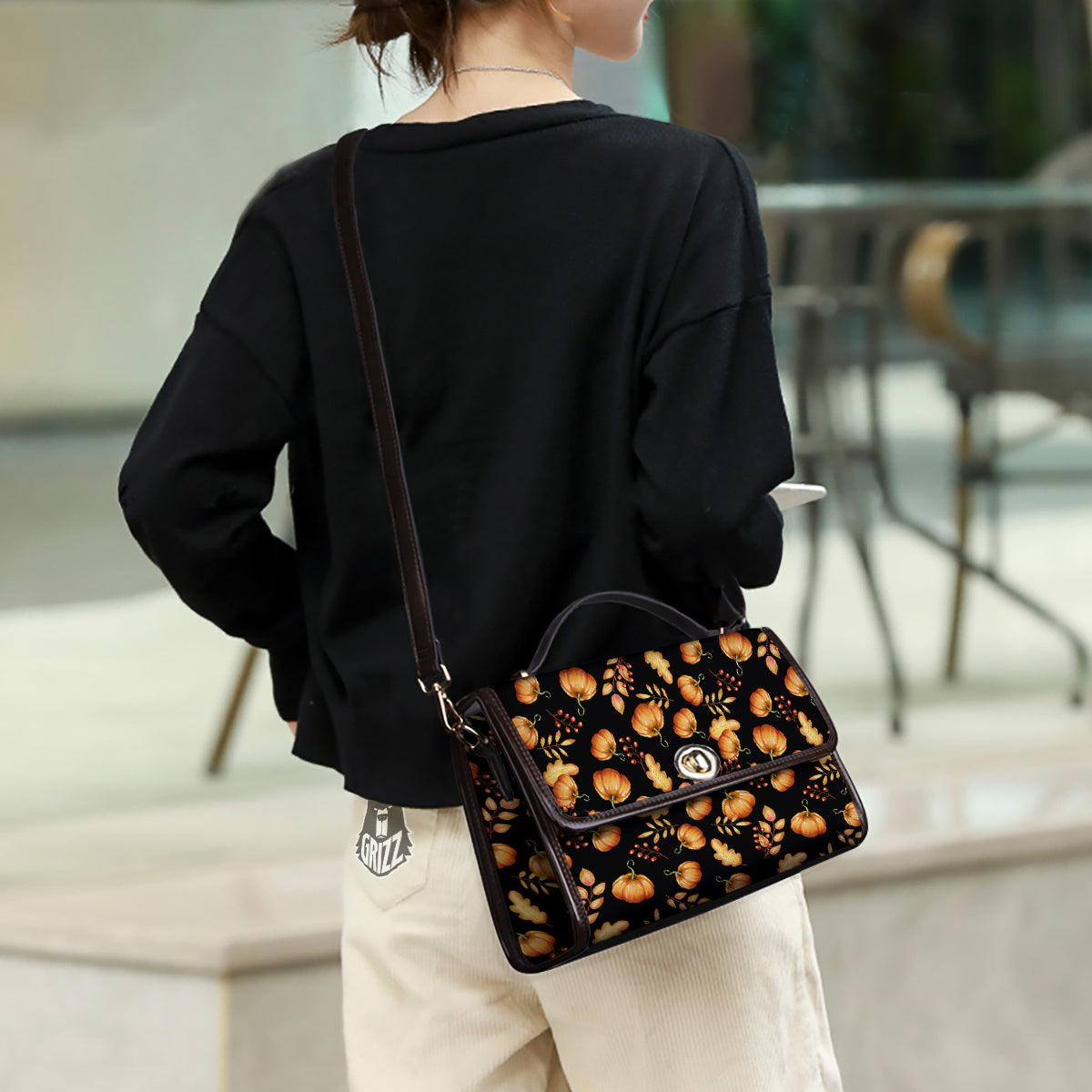 Pumpkin Watercolor Print Pattern Women's Satchel Bag