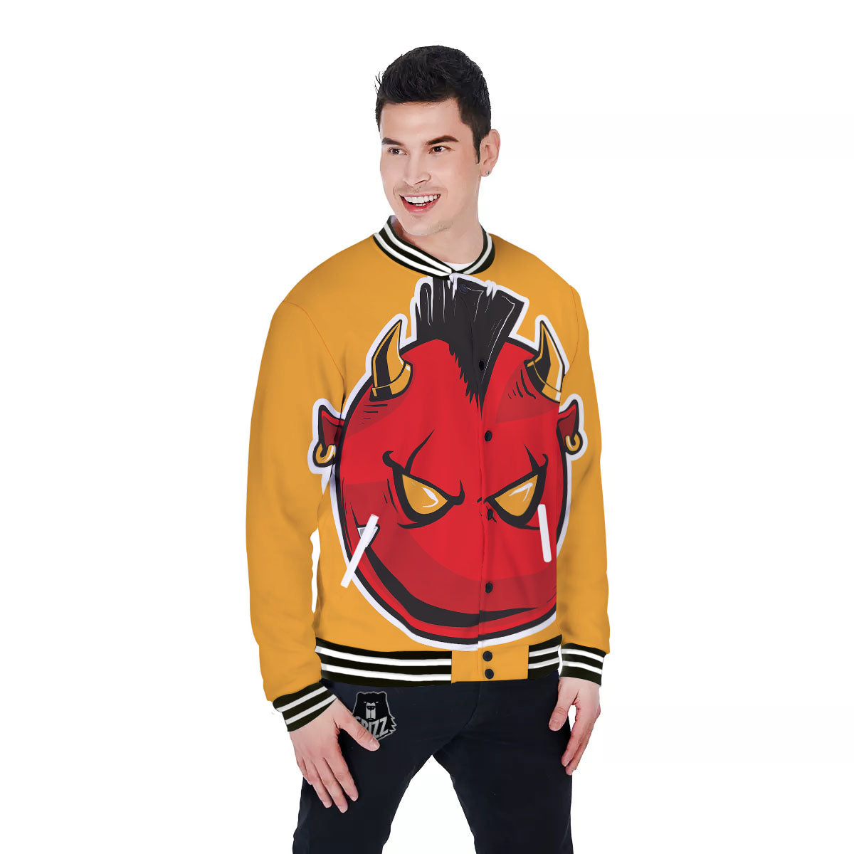 Punk Devil Mohawk Print Baseball Jacket-grizzshop