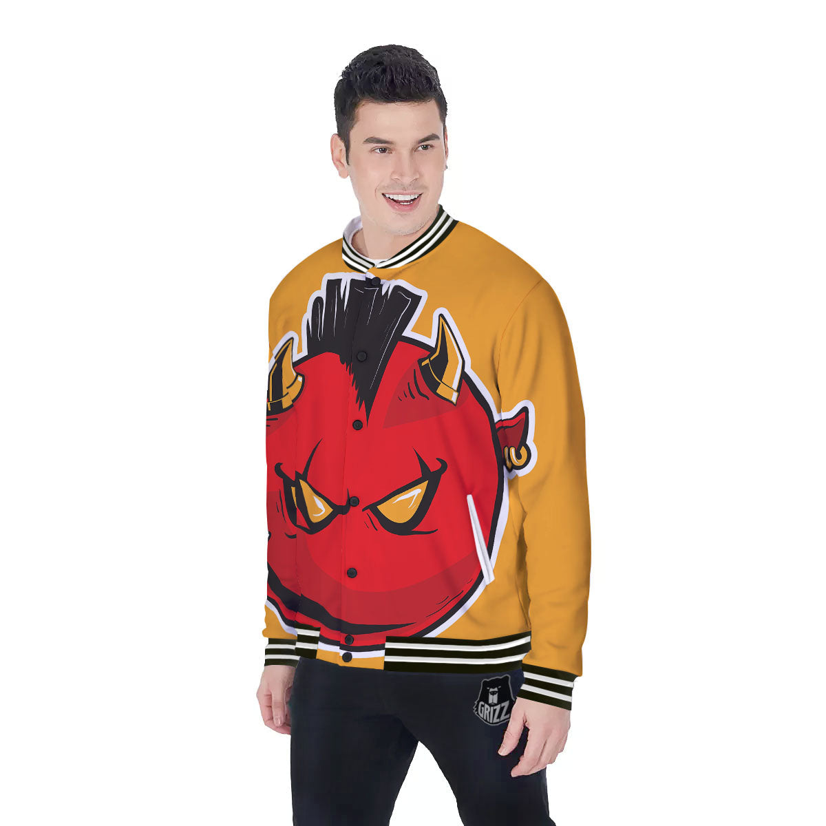 Punk Devil Mohawk Print Baseball Jacket-grizzshop