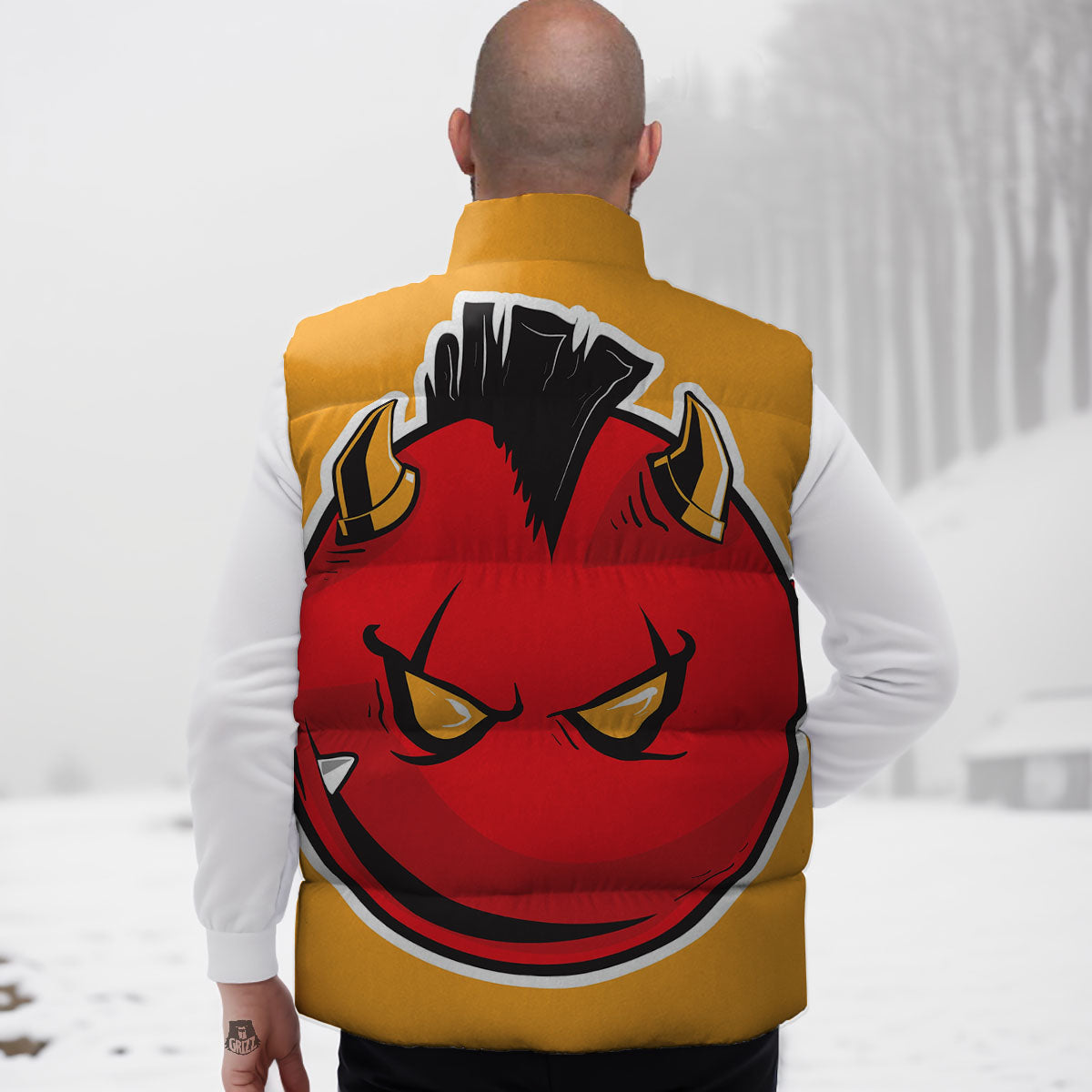 Punk Devil Mohawk Print Down Vest-grizzshop
