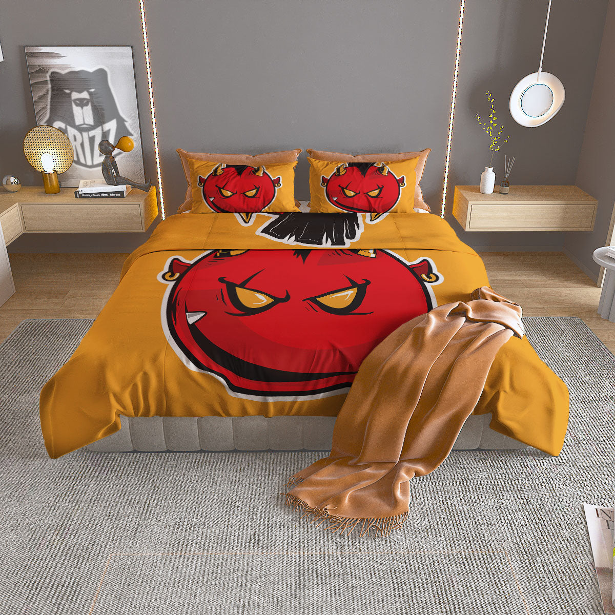 Punk Devil Mohawk Print Duvet Cover Bedding Set-grizzshop