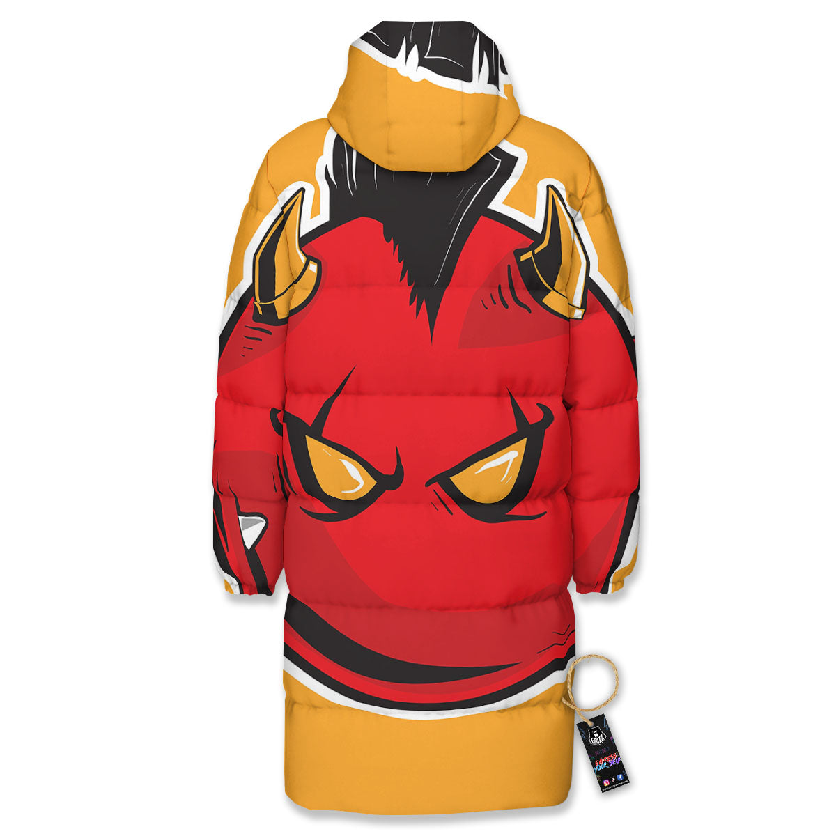 Punk Devil Mohawk Print Long Down Jacket-grizzshop