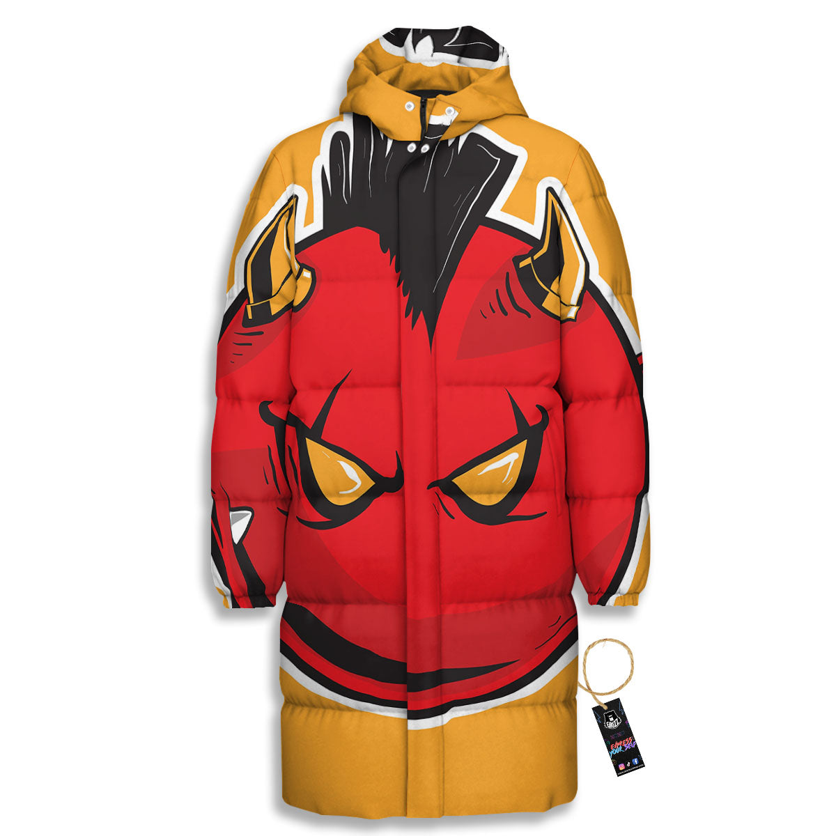 Punk Devil Mohawk Print Long Down Jacket-grizzshop