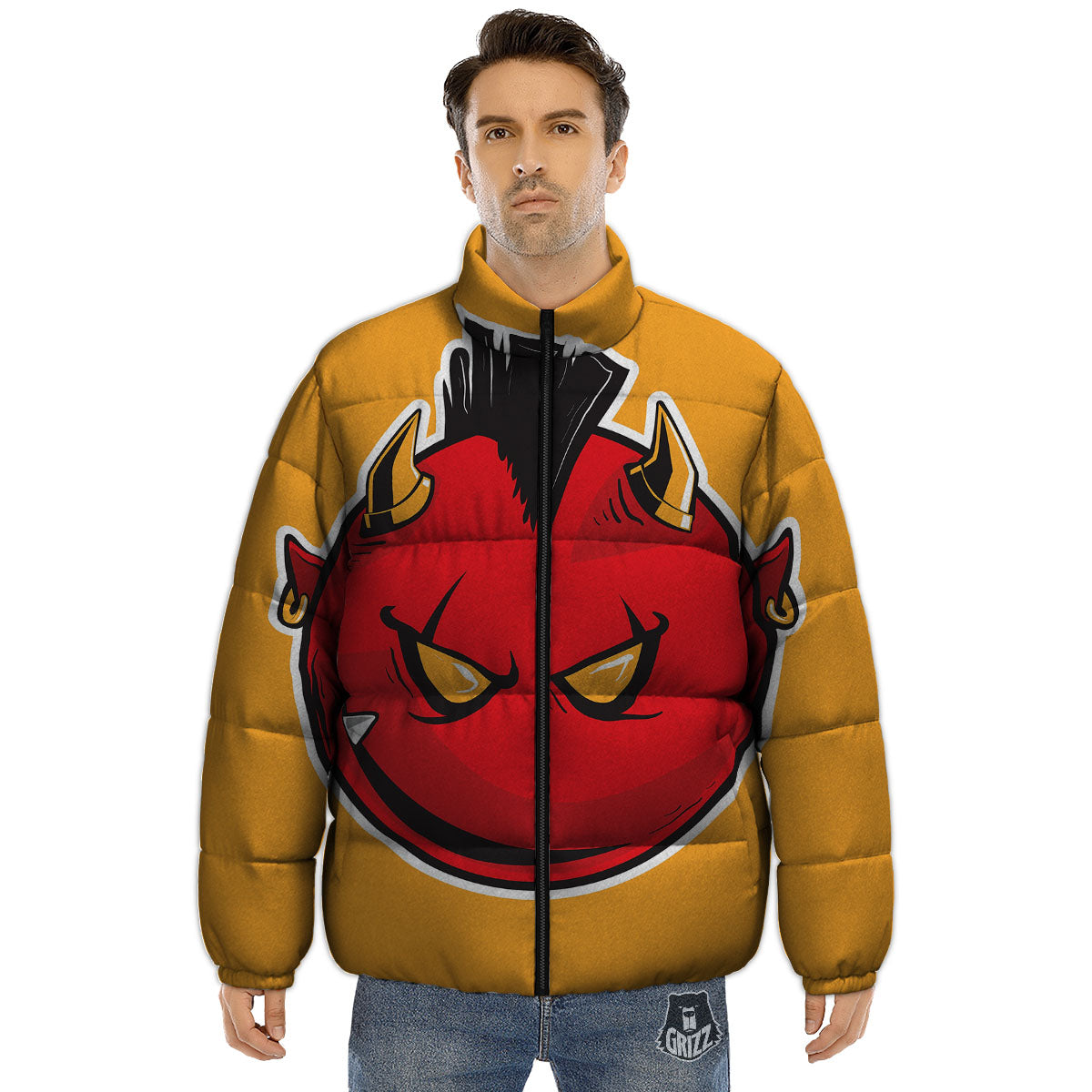 Punk Devil Mohawk Print Puffer Jacket-grizzshop