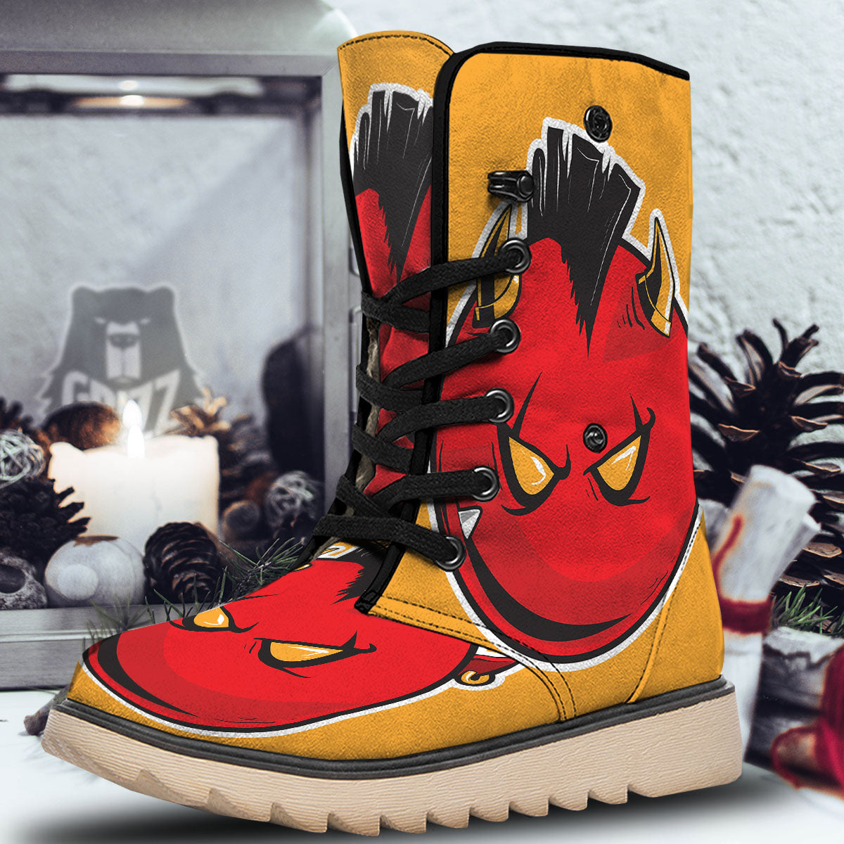 Punk Devil Mohawk Print Snow Boots-grizzshop