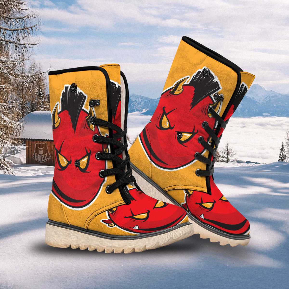 Punk Devil Mohawk Print Snow Boots-grizzshop