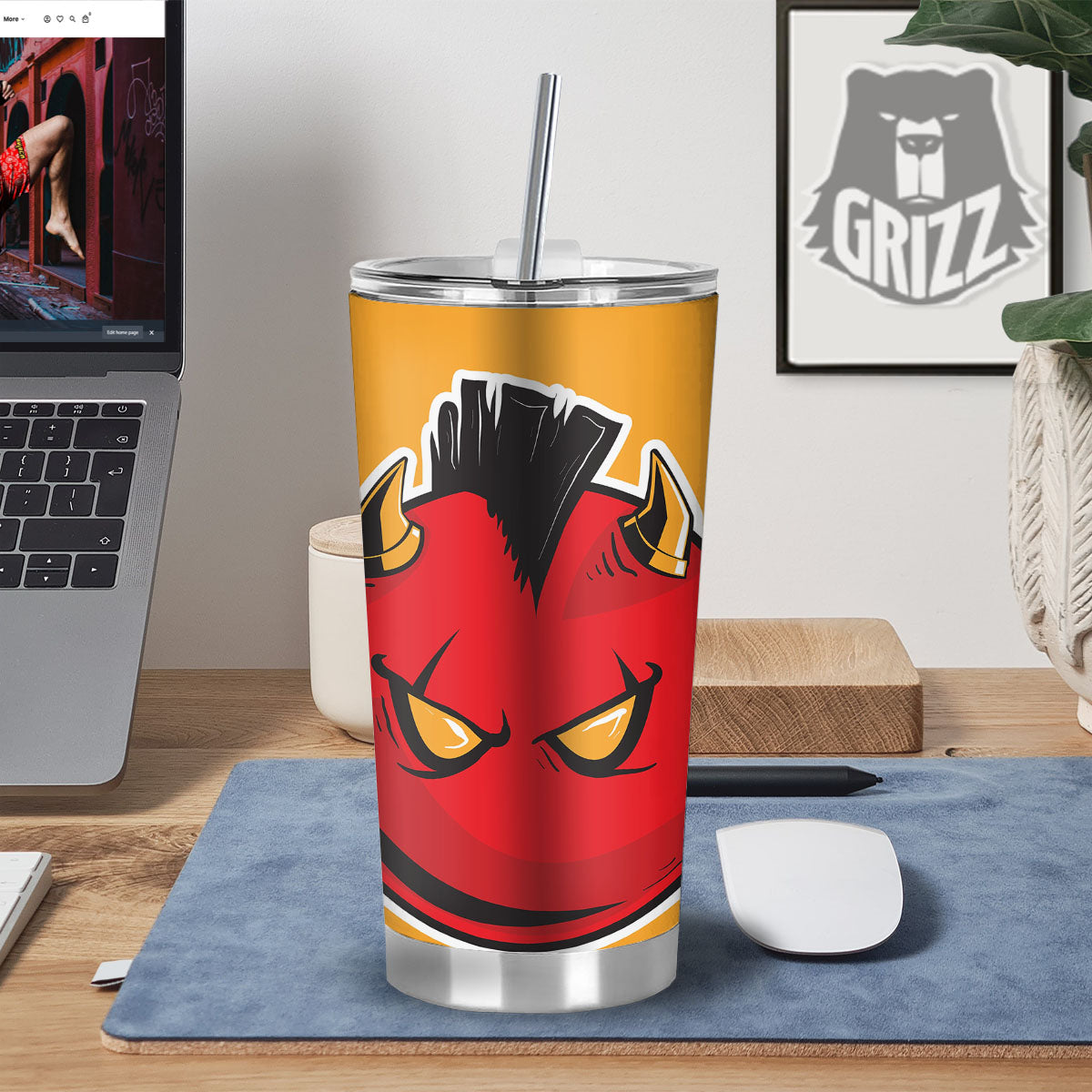 Punk Devil Mohawk Print Tumbler-grizzshop