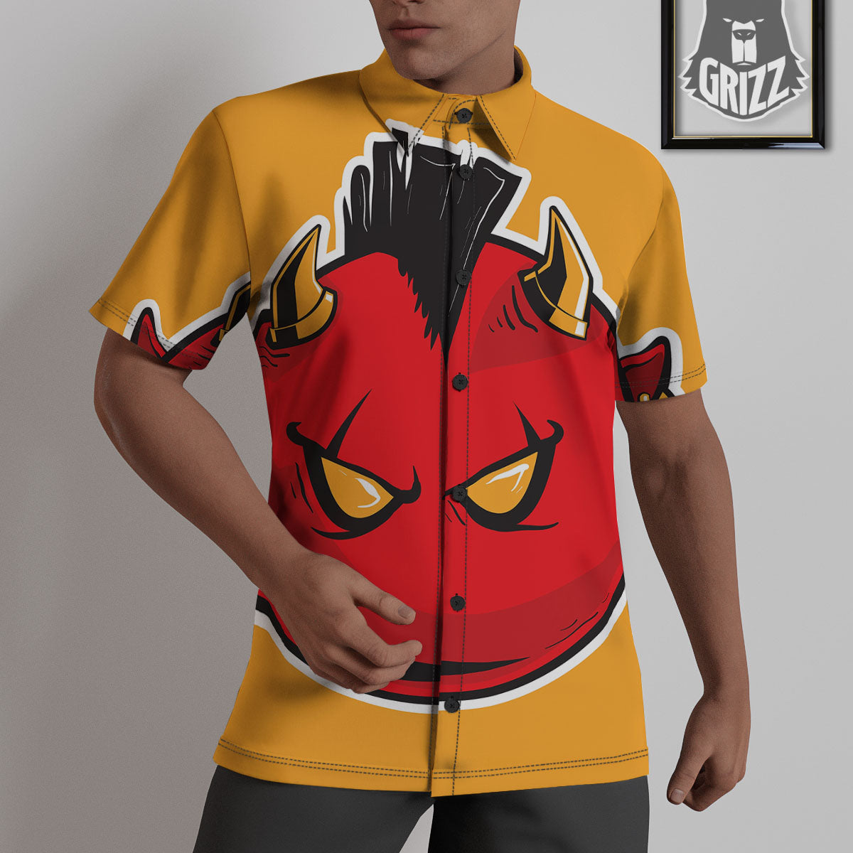 Punk Devil Mohawk Print Untucked Shirts-grizzshop