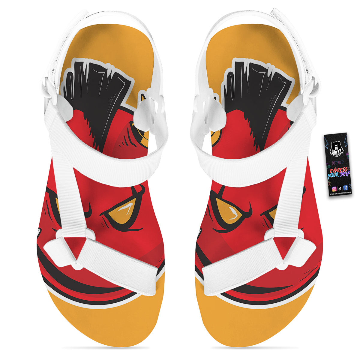 Punk Devil Mohawk Print White Open Toe Sandals-grizzshop