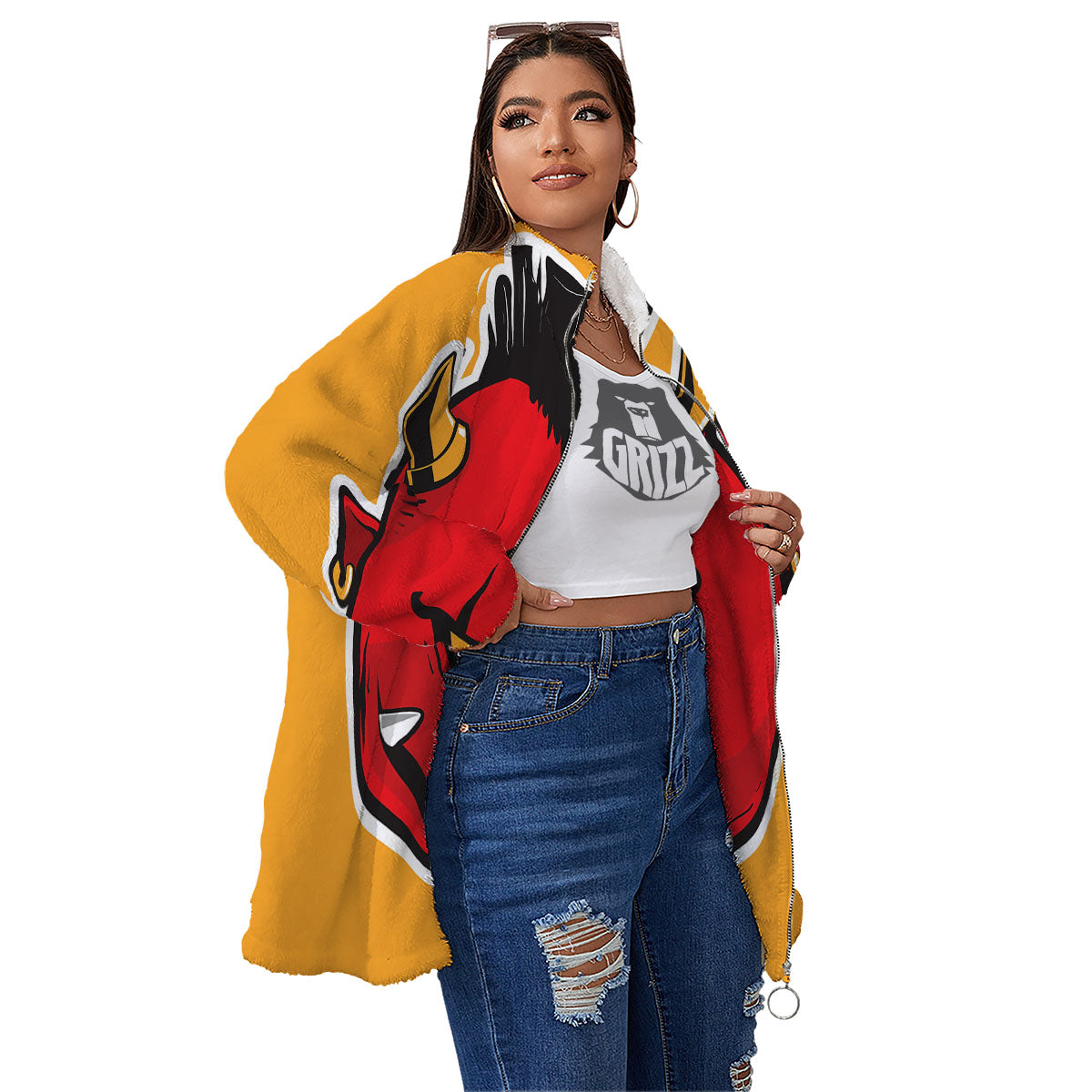 Punk Devil Mohawk Print Women's Sherpa Jacket-grizzshop
