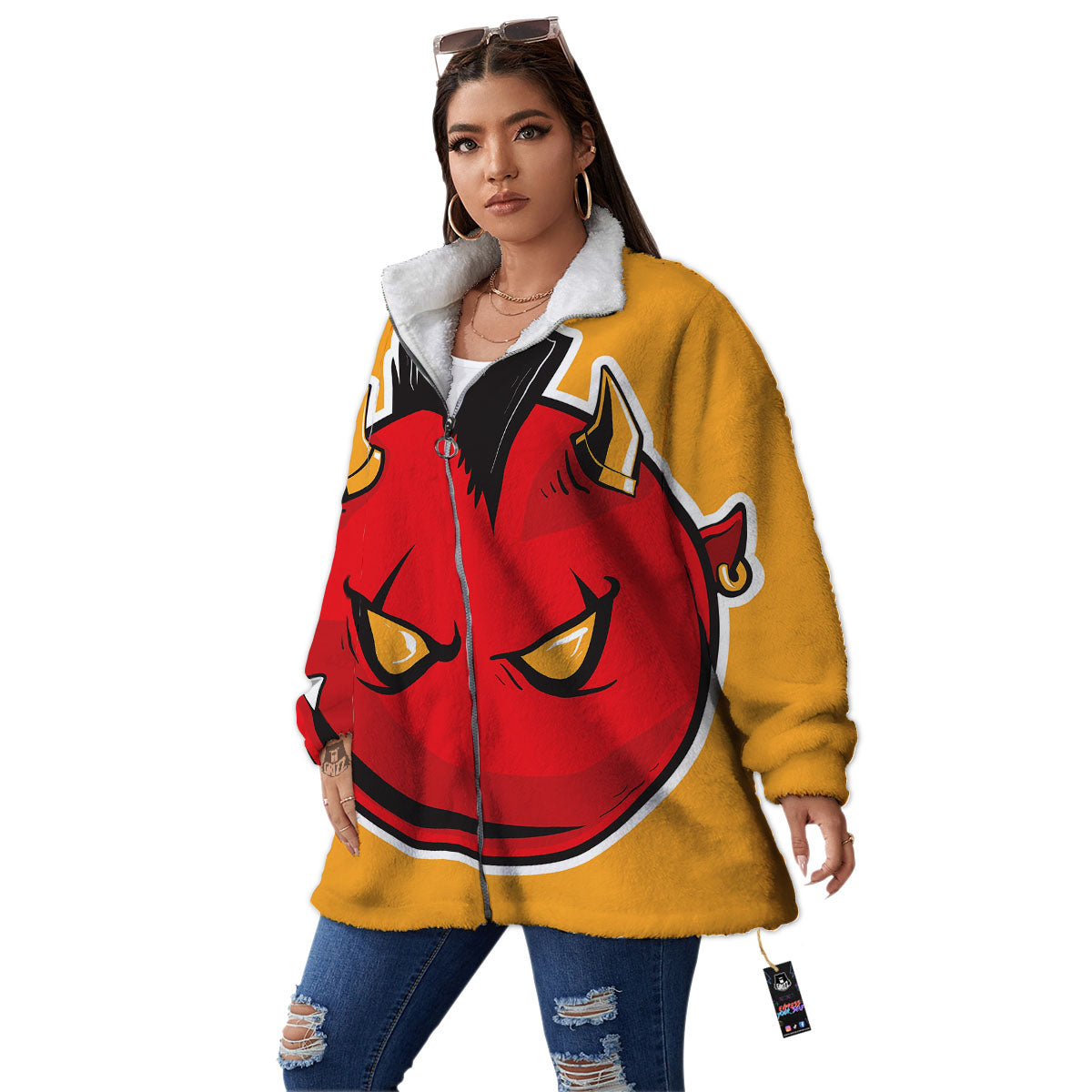 Punk Devil Mohawk Print Women's Sherpa Jacket-grizzshop