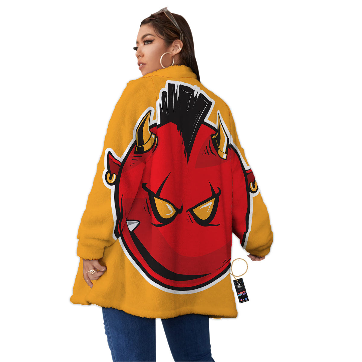 Punk Devil Mohawk Print Women's Sherpa Jacket-grizzshop