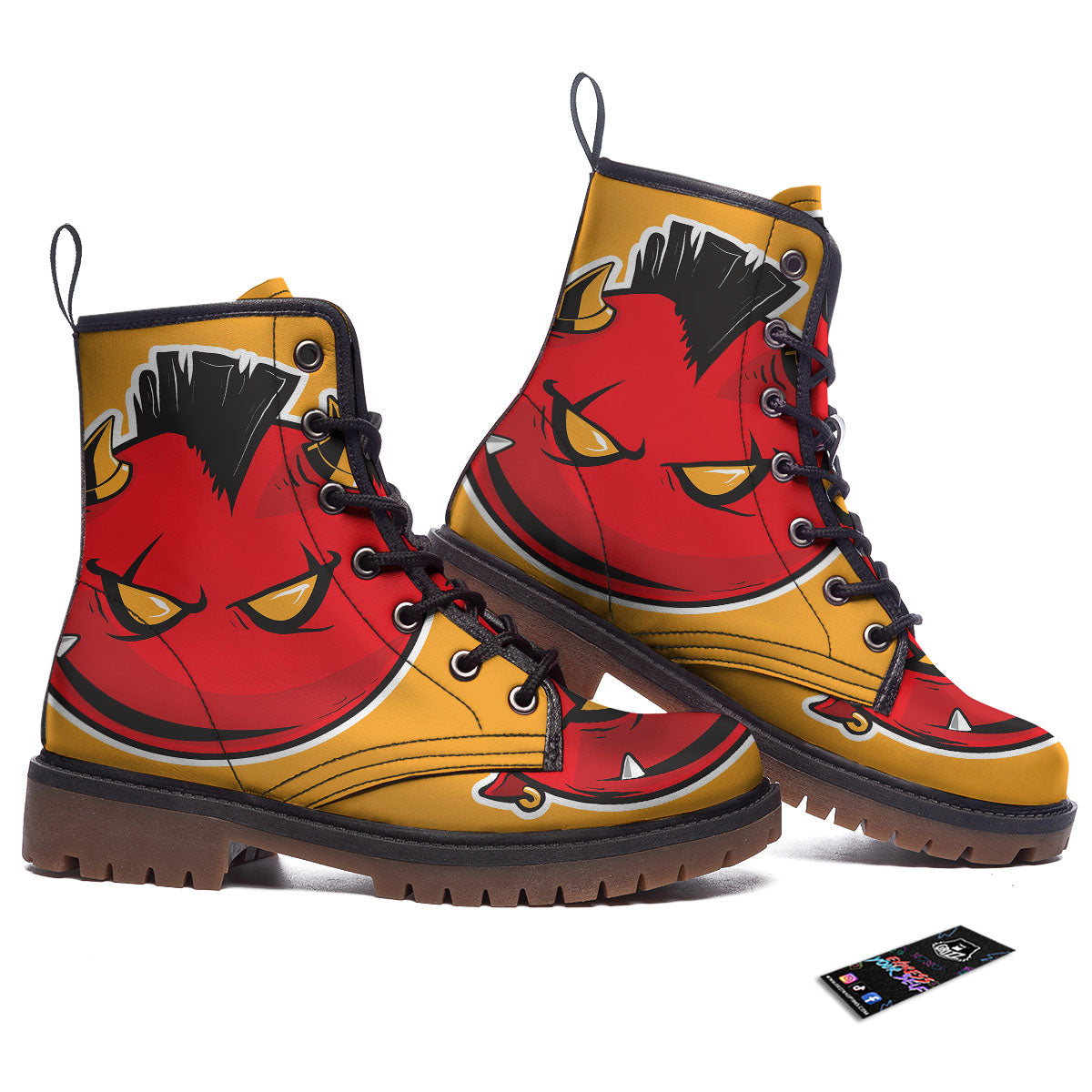 Punk Devil Mohawk Print Work Boots-grizzshop