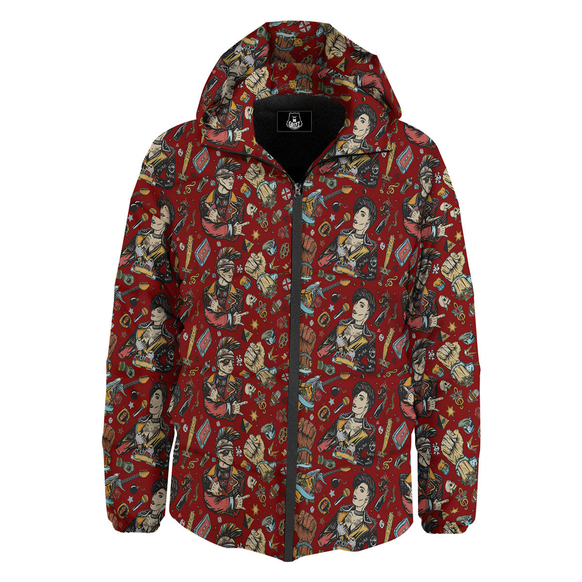 Punk Girl Lifestyle Tattoo Print Pattern Down Jacket-grizzshop