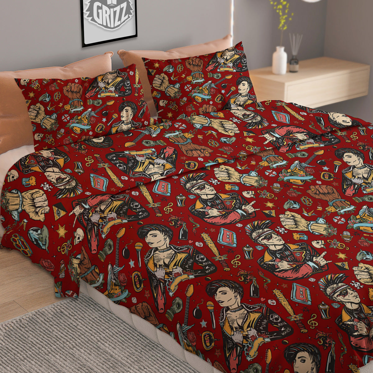 Punk Girl Lifestyle Tattoo Print Pattern Duvet Cover Bedding Set